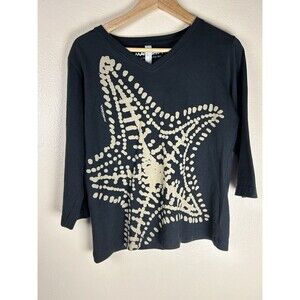 Marushka M Screen Prints Top Blouse Shirt Starfish Graphic Hand Printed Tee